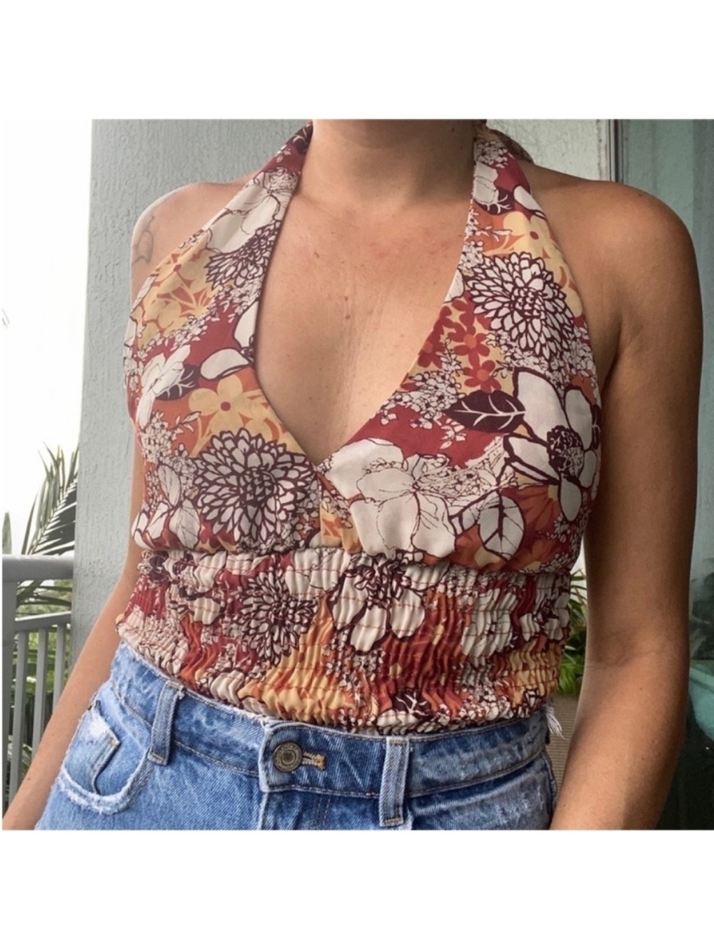 XOXO Y2k Floral Halter Crop Top M